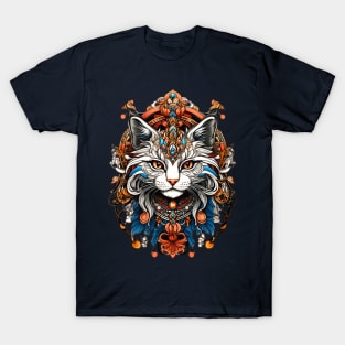 Mysterious Cat tribal art retro vintage design T-Shirt